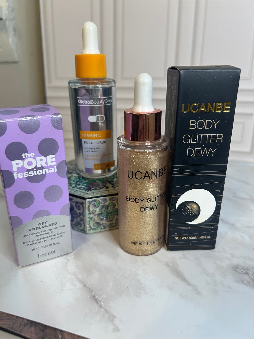 Benefit the porefessional , Body Glitter Dewy Shimmer, facial Serum bundle